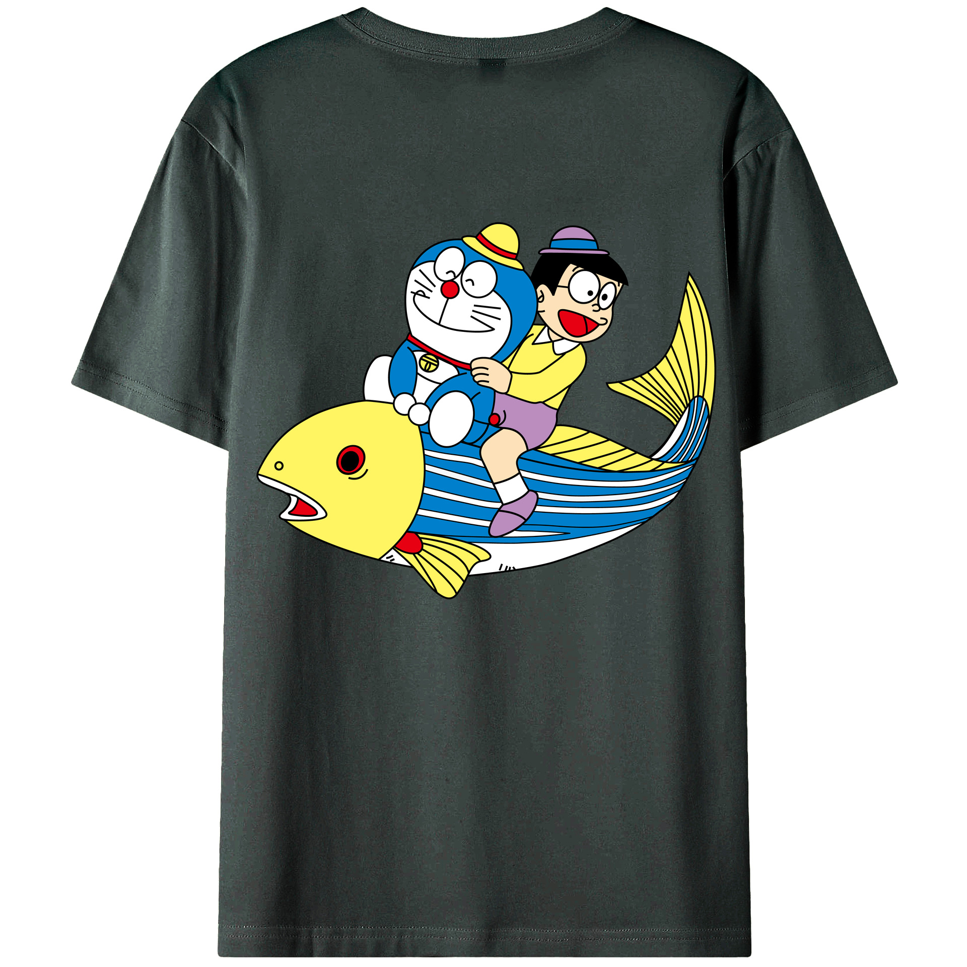 （画像用） ドラえもん 野比 のび太 Doraemon Nobita Nobi 綿100％ メンズ半袖Tシャツ（バックプリント） 通気性